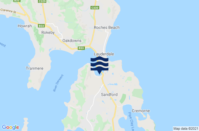 Mapa da tábua de marés em Sandford, Australia