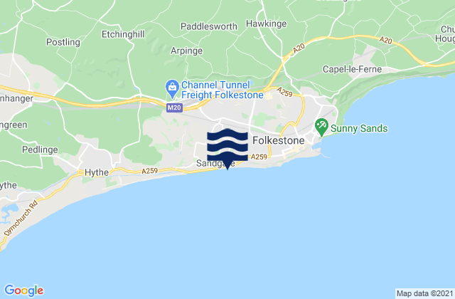 Mapa da tábua de marés em Sandgate Beach, United Kingdom