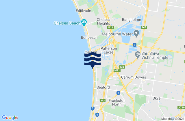 Mapa da tábua de marés em Sandhurst, Australia