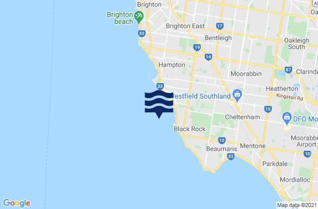 Mapa da tábua de marés em Sandringham, Australia