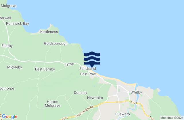 Mapa da tábua de marés em Sandsend Beach, United Kingdom