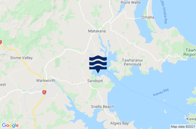 Mapa da tábua de marés em Sandspit (Makatana River), New Zealand