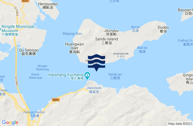 Mapa da tábua de marés em Sandu Ao, China