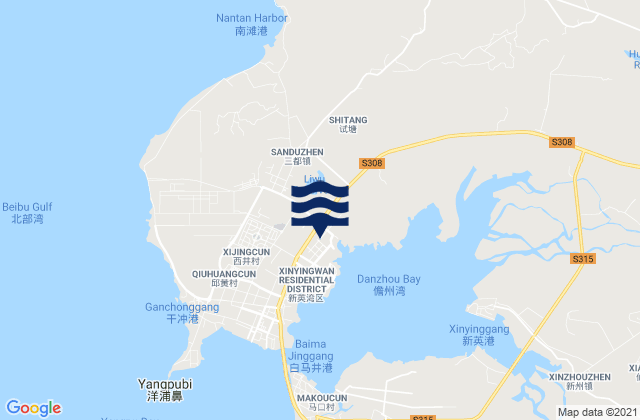 Mapa da tábua de marés em Sandu, China