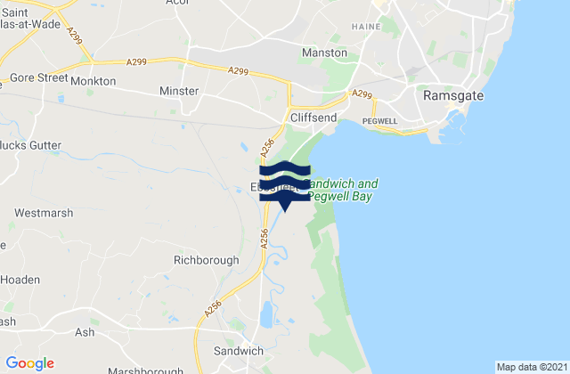 Mapa da tábua de marés em Sandwich, United Kingdom
