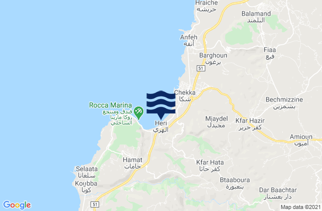 Mapa da tábua de marés em Sandy Beach - Chekka, Lebanon