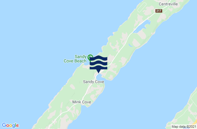 Mapa da tábua de marés em Sandy Cove, Canada