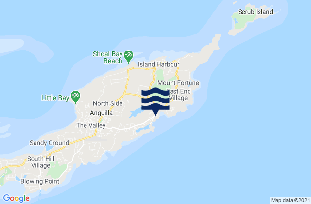 Mapa da tábua de marés em Sandy Hill, Anguilla