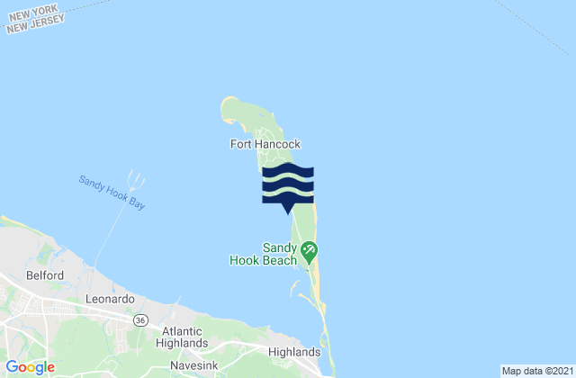 Mapa da tábua de marés em Sandy Hook (Highlands), United States