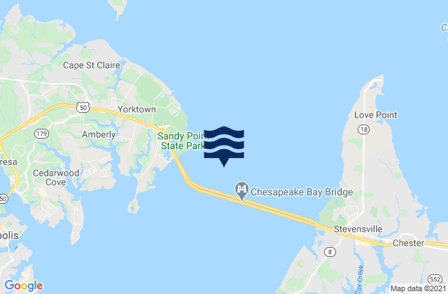 Mapa da tábua de marés em Sandy Point 0.8 n.mi. ESE of, United States