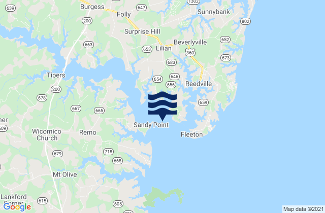 Mapa da tábua de marés em Sandy Point east of, United States