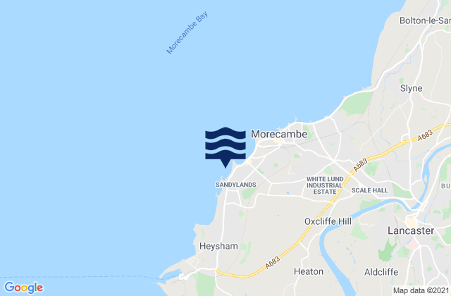 Mapa da tábua de marés em Sandylands Beach, United Kingdom