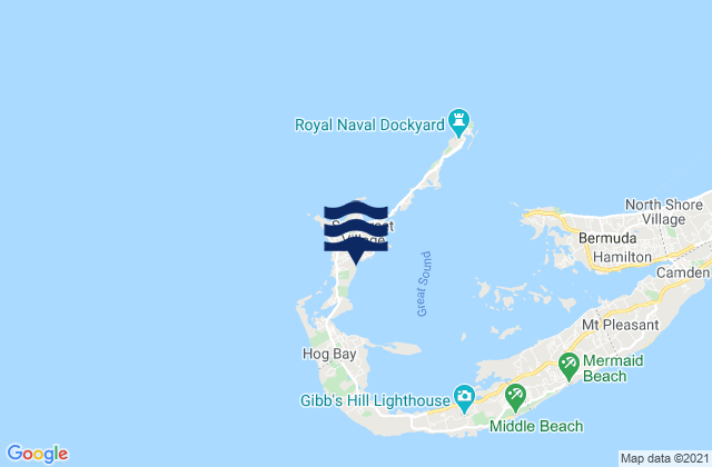 Mapa da tábua de marés em Sandys Parish, Bermuda