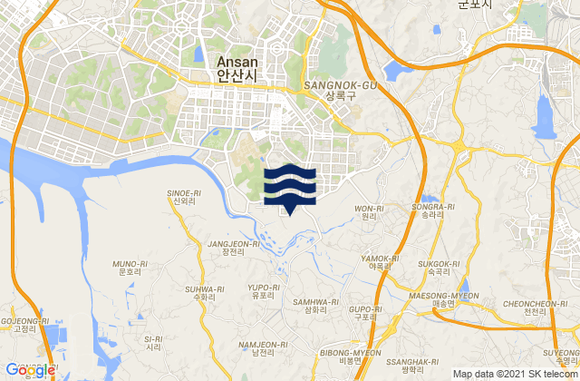 Mapa da tábua de marés em Sangnok-gu, South Korea
