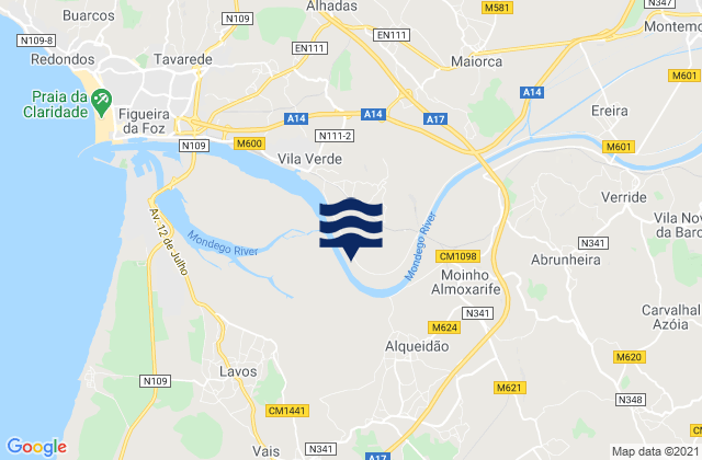 Mapa da tábua de marés em Sanguessuga, Portugal