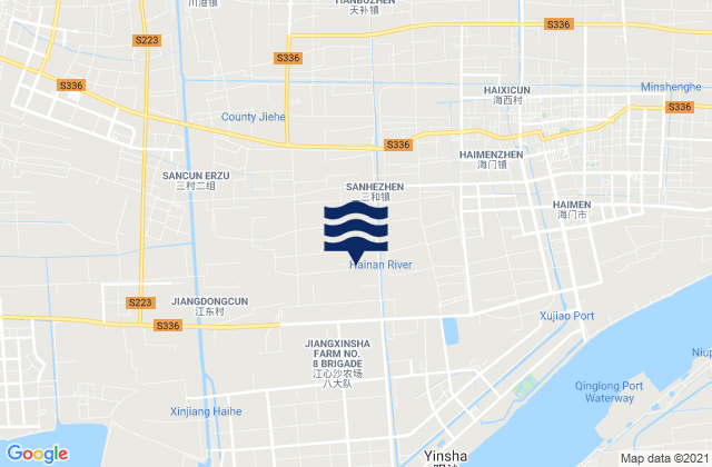 Mapa da tábua de marés em Sanhe, China
