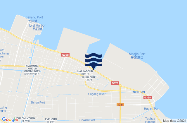 Mapa da tábua de marés em Sanjia, China