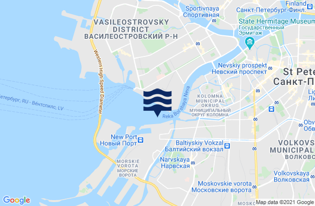 Mapa da tábua de marés em Sankt-Peterburg, Russia