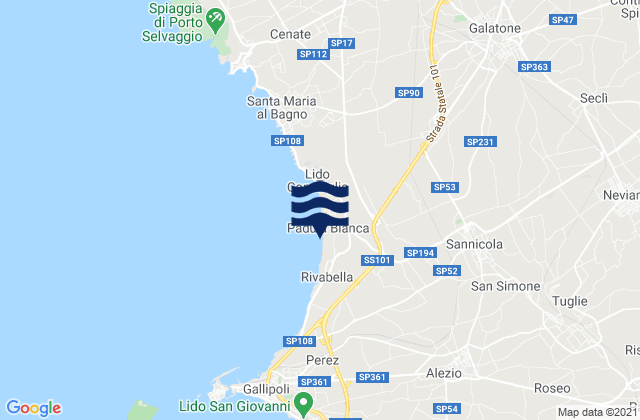 Mapa da tábua de marés em Sannicola, Italy