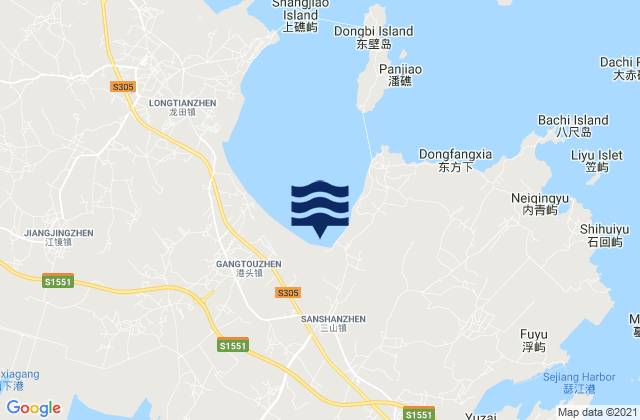 Mapa da tábua de marés em Sanshan, China