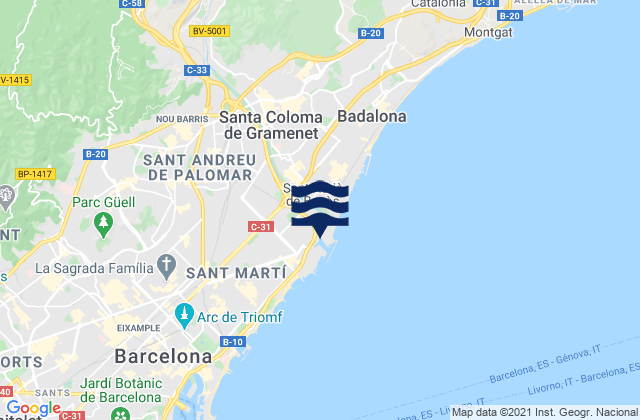 Mapa da tábua de marés em Sant Adrià de Besòs, Spain
