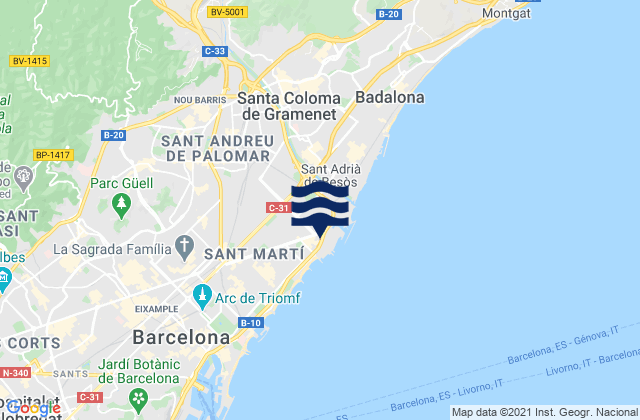 Mapa da tábua de marés em Sant Andreu, Spain