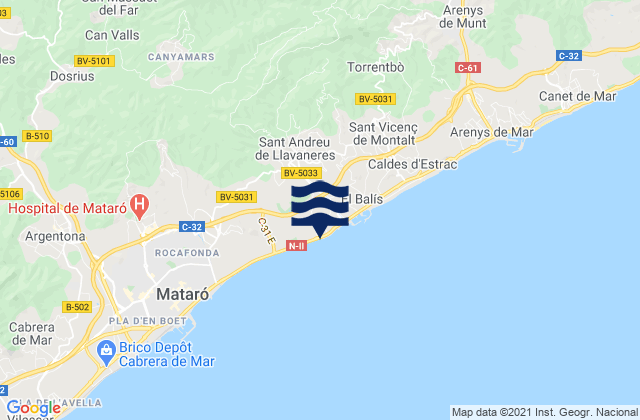 Mapa da tábua de marés em Sant Andreu de Llavaneres, Spain