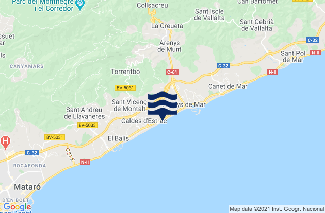 Mapa da tábua de marés em Sant Celoni, Spain