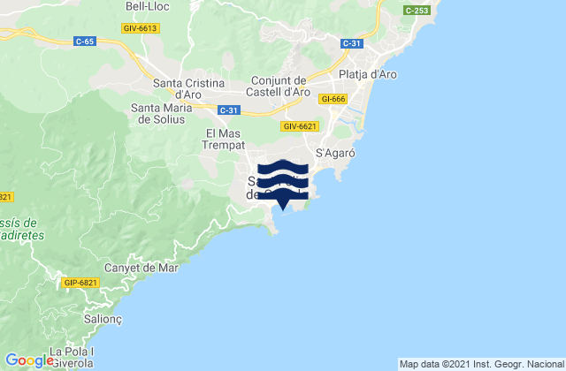 Mapa da tábua de marés em Sant Feliu de Guíxols, Spain