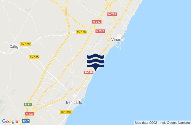 Mapa da tábua de marés em Sant Jordi, Spain