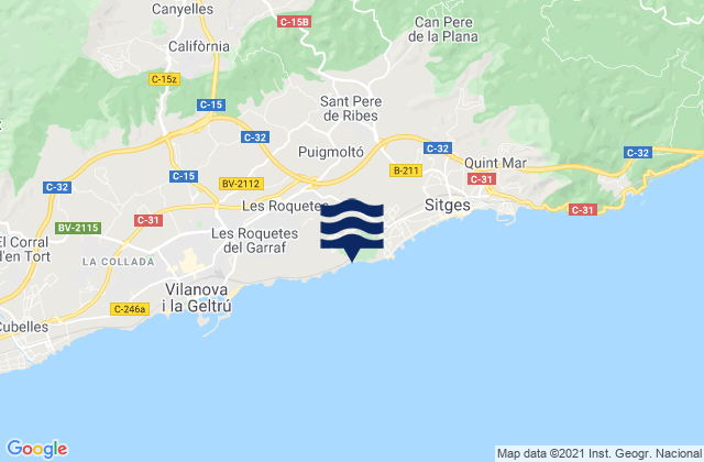 Mapa da tábua de marés em Sant Pere de Ribes, Spain