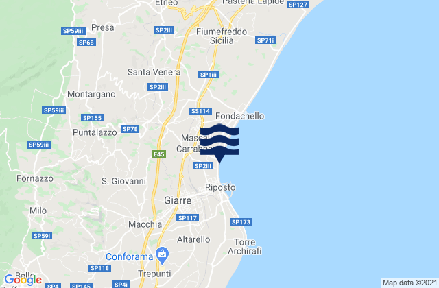 Mapa da tábua de marés em Sant'Alfio, Italy