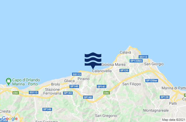 Mapa da tábua de marés em Sant'Angelo di Brolo, Italy