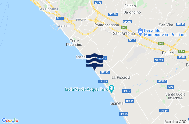 Mapa da tábua de marés em Sant'Antonio, Italy