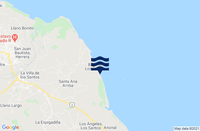 Mapa da tábua de marés em Santa Ana Arriba, Panama