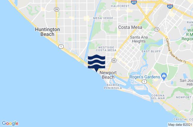 Mapa da tábua de marés em Santa Ana, United States