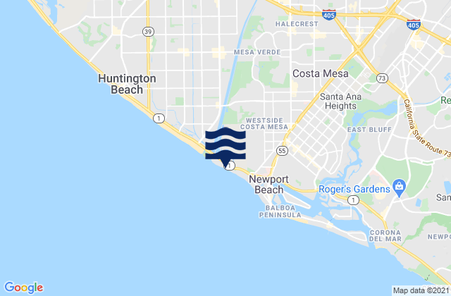 Mapa da tábua de marés em Santa Ana River County Beach, United States
