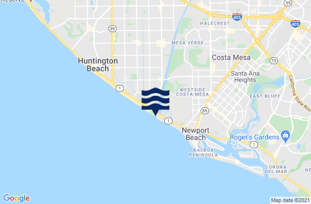 Mapa da tábua de marés em Santa Ana River entrance, United States