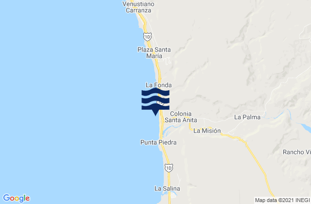 Mapa da tábua de marés em Santa Anita, Mexico