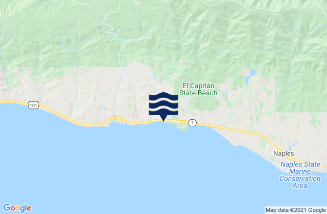 Mapa da tábua de marés em Santa Barbara County, United States