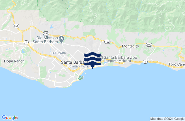 Mapa da tábua de marés em Santa Barbara East Beach, United States