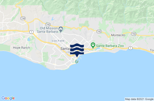 Mapa da tábua de marés em Santa Barbara, United States