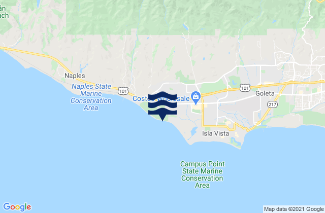 Mapa da tábua de marés em Santa Barbara Shores County Park, United States