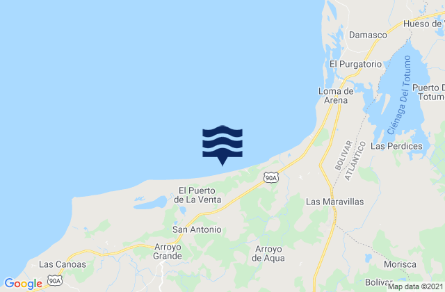 Mapa da tábua de marés em Santa Catalina, Colombia