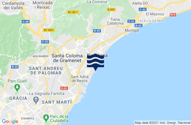 Mapa da tábua de marés em Santa Coloma de Gramenet, Spain