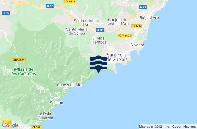 Mapa da tábua de marés em Santa Cristina d'Aro, Spain