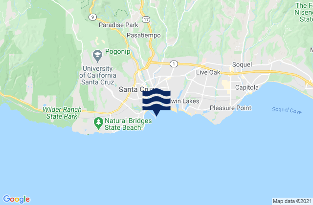 Mapa da tábua de marés em Santa Cruz (Monterey Bay), United States