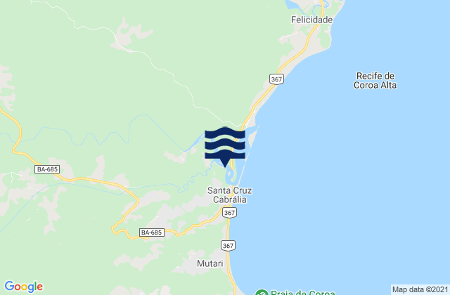 Mapa da tábua de marés em Santa Cruz Cabrália, Brazil