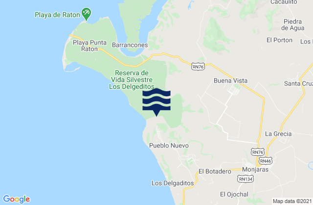 Mapa da tábua de marés em Santa Cruz, Honduras