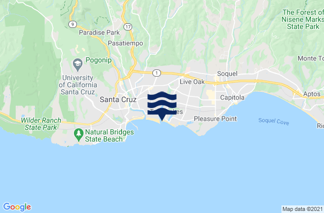 Mapa da tábua de marés em Santa Cruz Harbour, United States